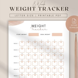 Printable Weight Tracker, Digital Weight Loss Chart, Weight Loss Log, Weight Loss Planner, Fitness Weight Loss Journal Printable