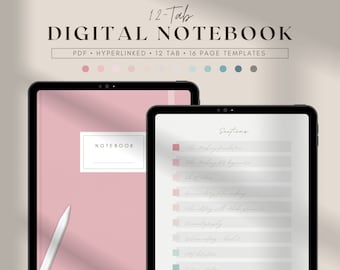 Digital Hyperlinked Notebook with 12 Tabs for Ipad and Tablet, Student Minimal Goodnotes Notability Planner, Digital Cornell Notes Templates