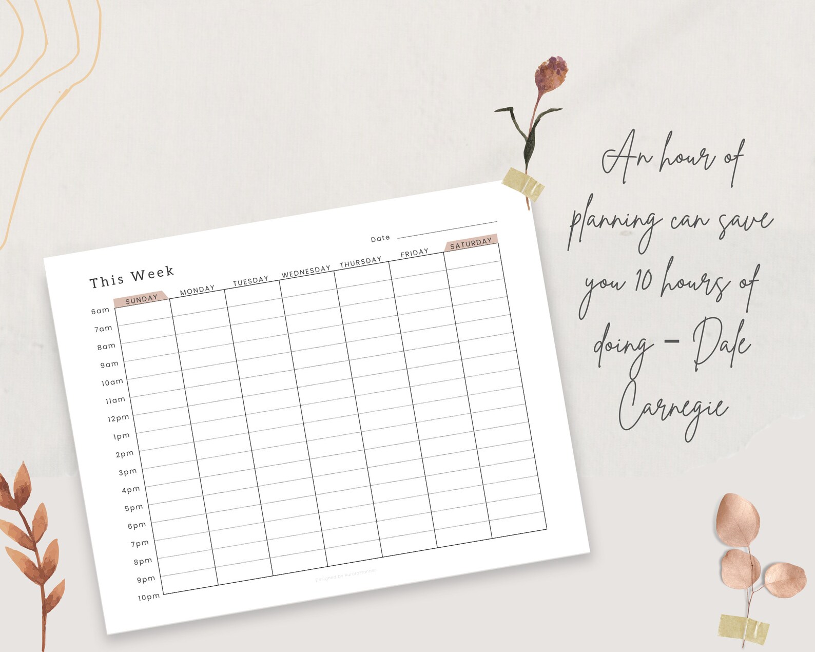 Hourly Weekly Planner Printable, Time Blocking, Time Blocking Digital Planner, Hourly Weekly ...