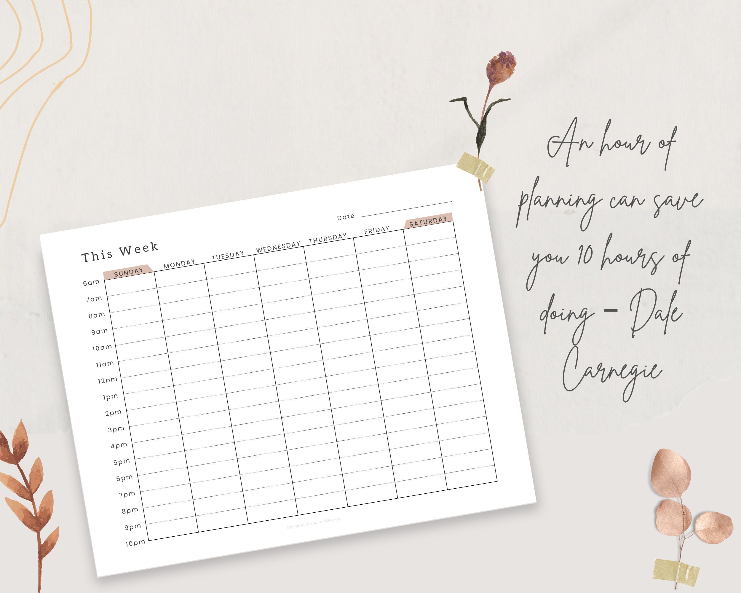 Hourly Weekly Planner Printable, Time Blocking, Time Blocking Digital Planner, Hourly Weekly ...