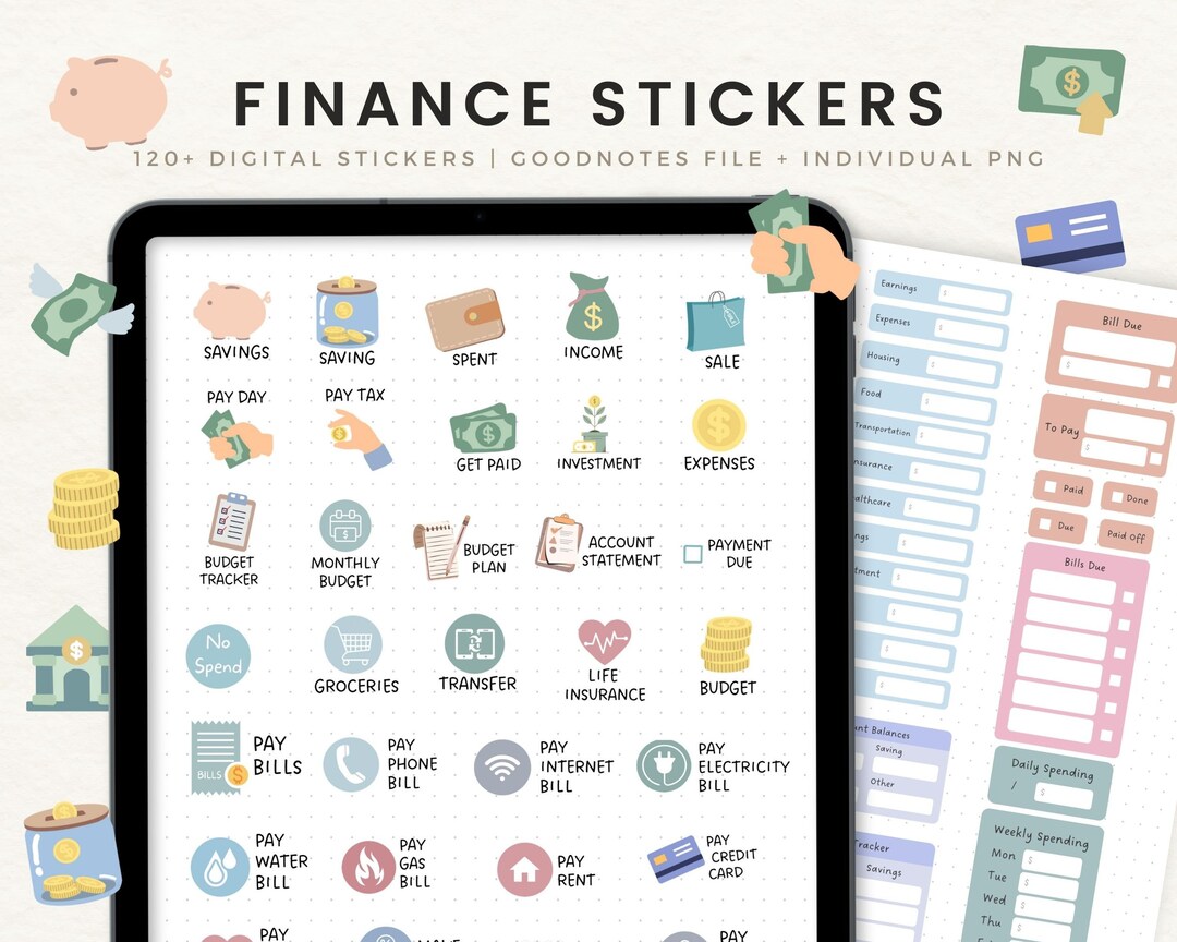 Finance Digital Planner Stickers for Goodnotes, Budget Stickers for Ipad, Pre-cropped Money ...