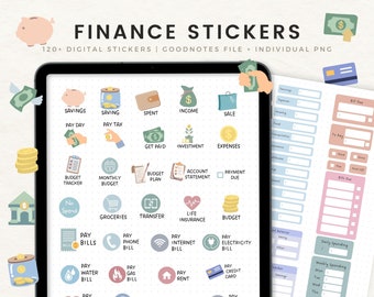 Finance Digital Planner Stickers for GoodNotes, Budget Stickers for iPad, Pre-cropped Money Stickers, Bill Due Tracker Journal Notability