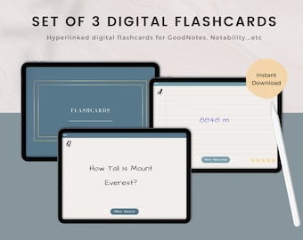 48 Digital Flashcards, Study Cards for GoodNotes, Notability, Lined Digital College Student Flash Cards Templates, Hyperlinked PDF for iPad