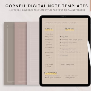 Puede incluir: Tres plantillas de notas digitales en marrón, beige y blanco con un patrón de cuadrícula. La plantilla está diseñada para la toma de notas de Cornell con secciones para indicaciones, notas y un resumen. El texto en la plantilla dice "¡Aprende mejor con el método de toma de notas de Cornell!" "CUES" "Ideas principales" "Palabras clave" "Preguntas" "Indicaciones de estudio" "Palabras de vocabulario" "Preguntas anticipadas del examen" "Para repaso y estudio" "NOTES" "Ideas clave" "Fechas, personas, lugares importantes" "Diagramas e imágenes" "Fórmulas" "Información repetida" "Información del libro de texto/historias" "Ejemplos" "¿Cuándo? Durante la clase" "SUMMARY" "Ideas principales de alto nivel" "Para referencia rápida" "¿Cuándo? Después de clase" "Durante la revisión"