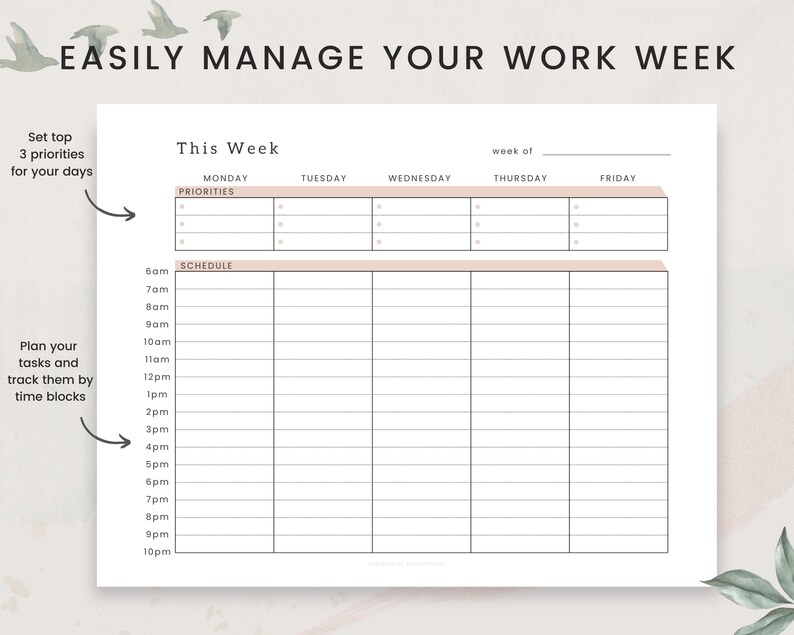 Work Week Time Blocking Planner Printable, Time Blocking Pdf, Weekly ...