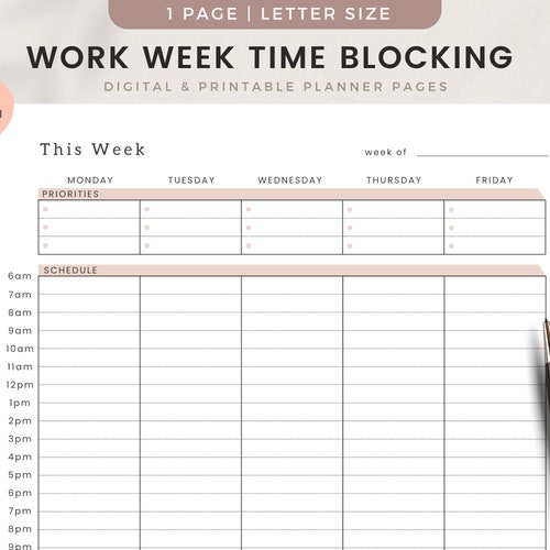 Work Week Time Blocking Planner Printable Time Blocking Pdf - Etsy