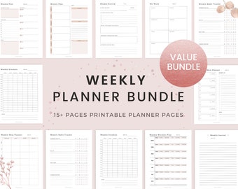 Weekly Planner Bundle Printable, Time Blocking Weekly Planner, Weekly Schedule, Weekly Review, Productivity Life Planner | US Letter Size