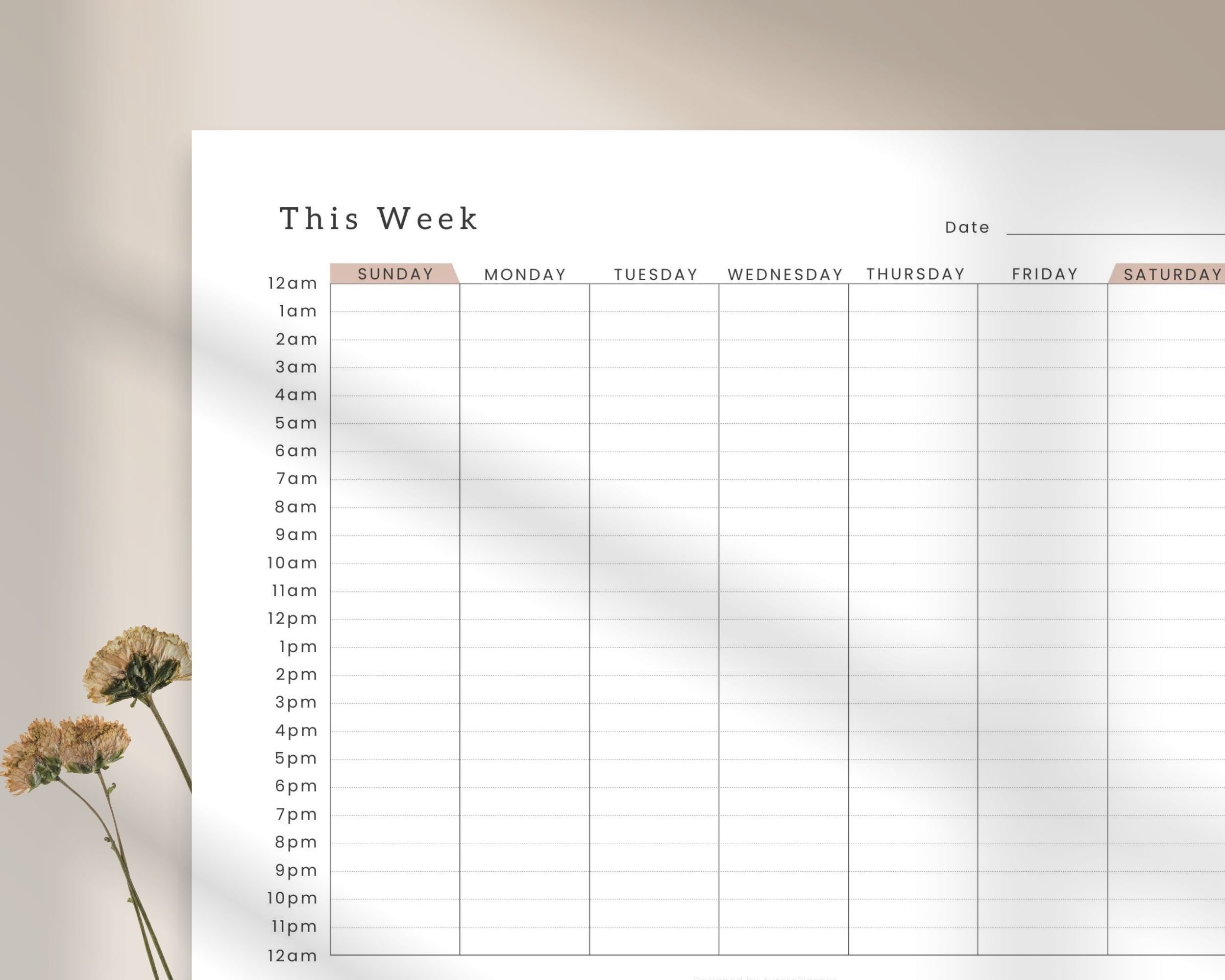24 Hour Weekly Schedule, Time Blocking Digital Planner, Week at a ...