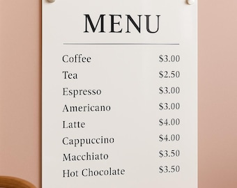 Custom Printed Menu Sign | Personalized Price List Board for Cafe or Shop