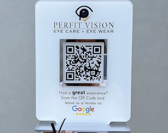 QR Code Google Facebook Review Counter, enseigne acrylique professionnelle | Présentoir de signalisation pour salon de coiffure esthéticienne