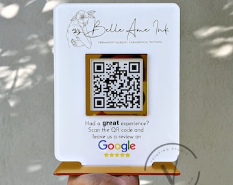 QR Code Google Facebook Review Counter Sign, Business Acrylic Sign | Salon Beautician Hairdresser Signage Display