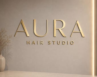 Brushed Gold Custom Logo Sign, Acrylic Wall Sign, Business Logo Sign, Front Door Sign, Office Door Sign, Shop Sign