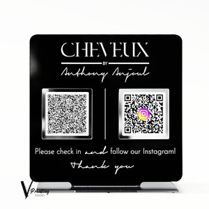 Double QR Codes Social Media Business Logo Acrylic Display Sign | Scan to Pay Sign Salon Beautician Hairdresser Signage Venmo Cash App Sign
