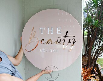 Custom Round 3D Logo Business Sign, Blush Pink Acrylic Wall Signage, Modern Reception Logo Boutique Brand