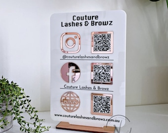 Custom Acrylic QR Code Business Sign: Salon & Social Media Display