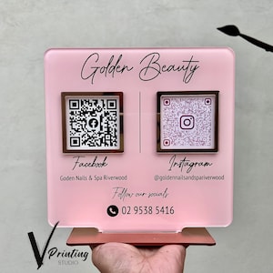 Double QR Codes Social Media Business Logo Display Sign | Scan to Pay Salon Beautician Hairdresser Signage Venmo Cash App