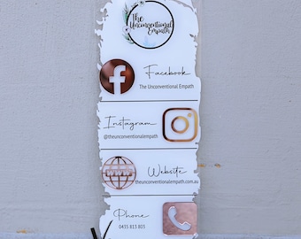 Acrylic Social Media Business Sign | Instagram Business Social Media Sign | Salon Sign | QR Code Sign Marketing Sign