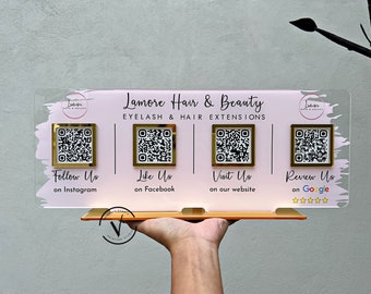 QR Codes Business Facebook Instagram Sign Scan to Pay Sign, Multi QR Code Salon Beautician Hairdresser Social Media Sign Payment Sign