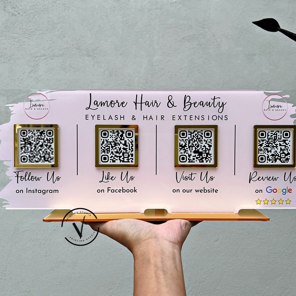 QR Codes Business Facebook Instagram Sign Scan to Pay Sign, Multi QR Code Salon Beautician Hairdresser Social Media Sign Payment Sign