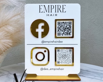 Double QR Code Business Instagram Facebook Social Media Sign | Salon Sign | Beauty Sign QR Code Sign