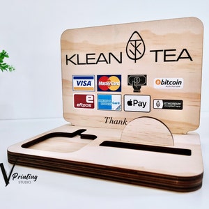 Square Reader Dock Visitekaartjes Houder Betaalstation Display Houten MarktKraam Pop Up Shop Gepersonaliseerde Houten Houder