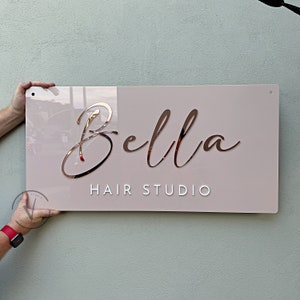 Business Logo Sign, 3D Door Wall Sign, Custom Logo Acrylic Business Signage, Wall Hanging Business Office, Rose Gold Mirror Acrylic