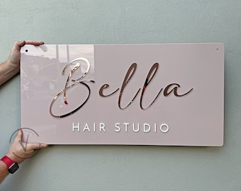 Business Logo Sign, 3D Door Wall Sign, Custom Logo Acrylic Business Signage, Wall Hanging Business Office, Rose Gold Mirror Acrylic