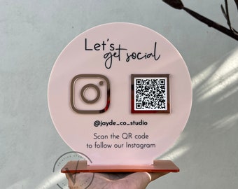 Acrylic Social Media QR Code Sign: Blush Pink, Rose Gold