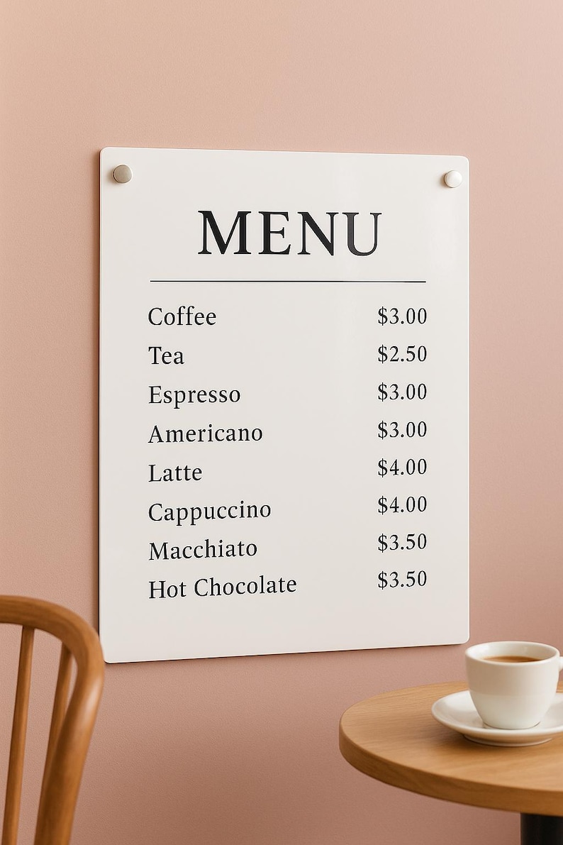 Price Menu Sign Personalized Menu Price Sign | Custom Price List Board for Cafe ...