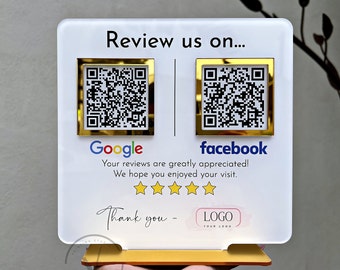 Custom Acrylic QR Code Business Review Sign: Google, Facebook, NFC
