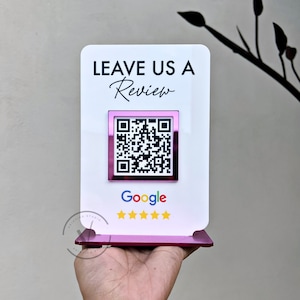 Geschäft Bewertung QR-Code oder Social Media | Salon Zeichen | Schönheit Zeichen | Friseure Kosmetikerin Zeichen | Strichcode