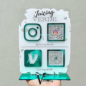 QR Codes Social Media Plaque | Business Acrylic Sign | Scannable Salon Beautician Hairdresser Signage | Venmo Cash App Payment Sign