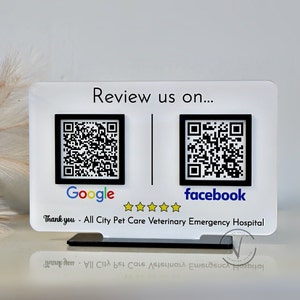 Signo de revisión de código QR empresarial, signo de revisión de Google, pantalla de revisión de Facebook, signo de salón, placa de peluquería esteticista