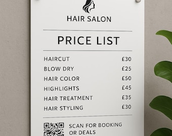 Personalized Menu Price Sign | Custom Price List Board for Cafe, Restaurant, or Salon