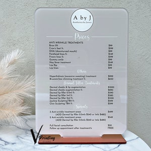 Price List Sign Display Custom Business Sign Acrylic Salon Price list Beautician Hairdresser Personalised Business Signage