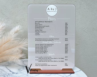Custom Acrylic Price List Sign: Salon Beautician Business Signage