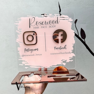 Square Reader Dock + Visitenkartenhalter Social Media Acryl Business Schild Marktständer Display Kosmetiker Friseur Salon Signage