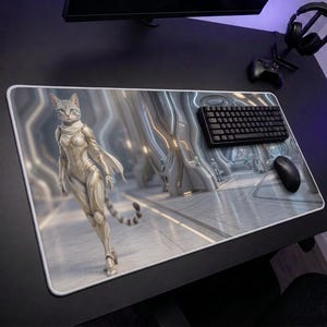 Gaming Desk Mat, Large Gaming Mouse Pad, XL Mouse Pad, Sci Fi Art, Space Art, Cat Desk Mat, Computer Mats, Desk Decor