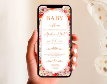 Editable Baby in Bloom Baby Shower Mobile Invitation, Baby Shower Electronic Invite, Baby in Bloom Digital Invite, Pintable Invitations, A10
