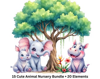 15 Safari Animals Clipart, Nursery Art, Jungle Animals Clipart, Cute Watercolor Animal, Jungle Animals, Digital Download, Commercial Use