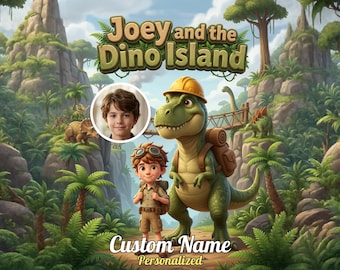 Joey and the Dino Island Personalized Kids Book Custom Name Bedtime Story Dinosaur Adventure Gift Books for Children