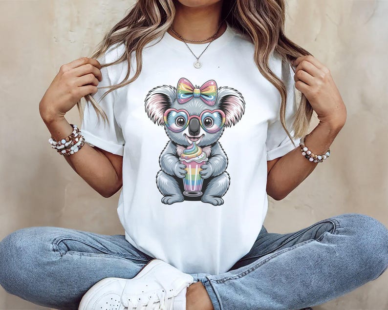 Koala Hold LGBT Pride Rainbow Flag T-Shirt Donna Bianco S