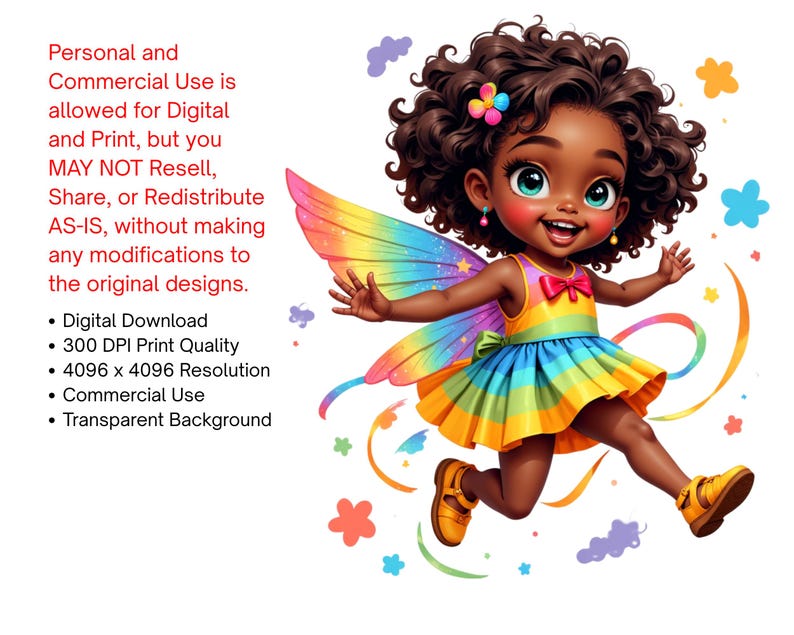 a young girl with curly hair, wearing a colorful dress and a flower in her hair, surrounded by a variety of flowers and butterflies.
