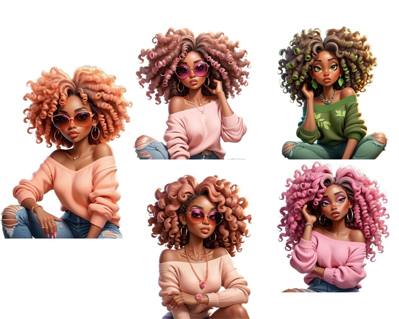a group of women with different colored curly hair