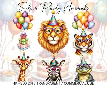 Party Animal Birthday Decor, Kids Birthday Png, Jungle Safari Birthday Decor, Cute Animal Clipart Png, Colorful Birthday Png, Commercial Use