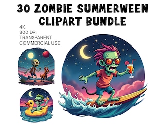 30 Bundle Zombie Summerween Png, Funny Summer-ween Png, Summerween Horror Characters Png, Spooky Summer, Halloween Gift, Zombie Vibes