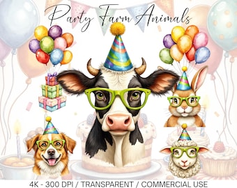 Party Animal Birthday Decor, Kids Birthday Png, Farm Animal Birthday Decor, Cute Animal Clipart Png, Colorful Birthday Png, Commercial Use