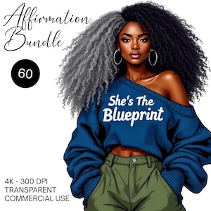 60 Black Girl Affirmations Clipart Bundle PNG Beautiful Afro Women Png, Afrogirls Clipart Melanin Queen Black Girl Magic Digital Download