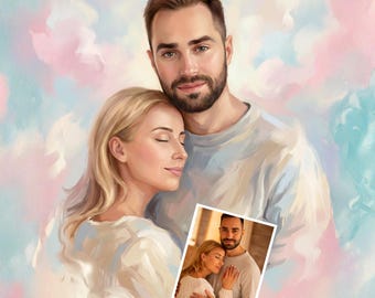Custom Couple Portrait From Photo Personalized Pastel Oil Painting Canvas Artwork Romantic Gift For Couples Anniversary