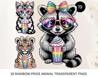 19 Rainbow Animal Png Bundle, Trendy Clipart PNG, Animal Lover, LGBT Pride Png, TShirt Sublimation Design, Digital Download, Commercial Use